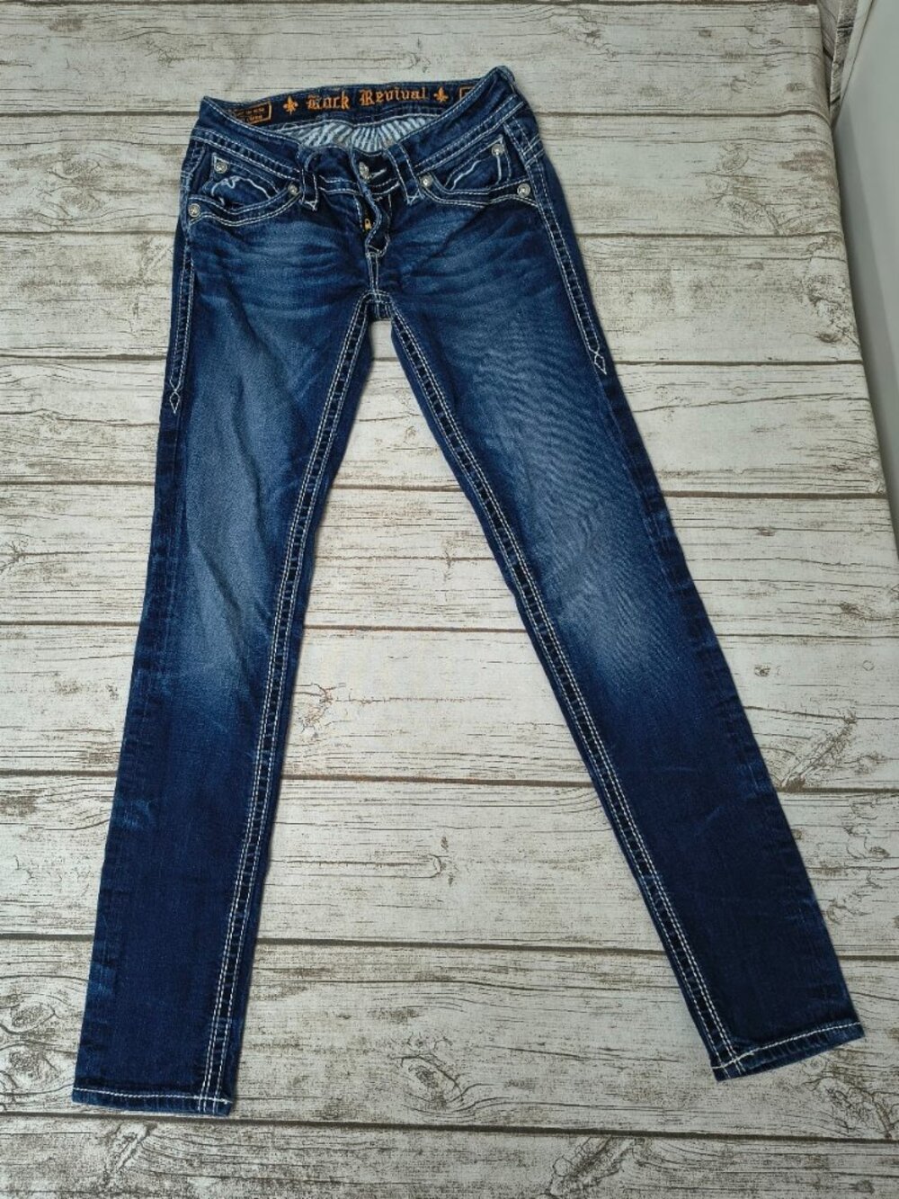 Rock Revival Y2K Skinny Ultra Low Rise Thick Stitching Size 26